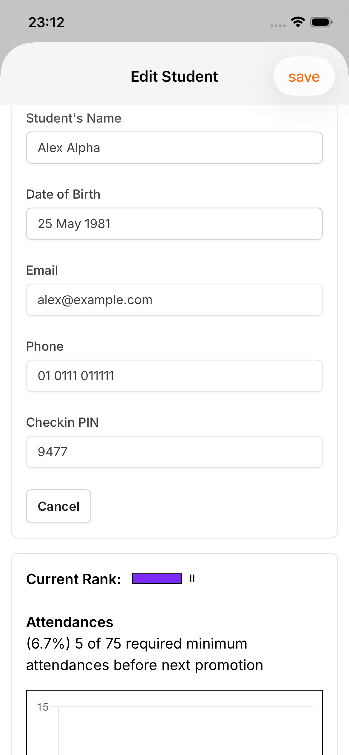 A member's profile in the iRoll BJJ app